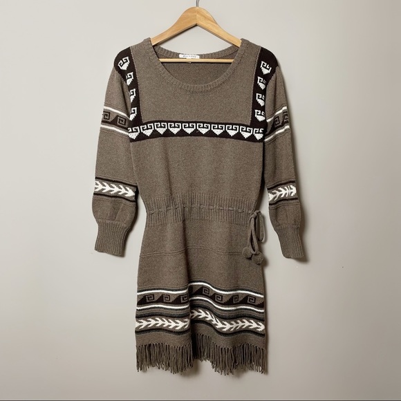 Alice + Olivia Retro Brown Fringe Sweater Dress Medium - Picture 7 of 15